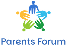 The icons in the Parents Forum logo intentionally give the impression of both people and hands: People in a circle represent the Parents Forum’s workshop format and fundamental belief in the power of peer support. The implied hand shapes refer to one of t