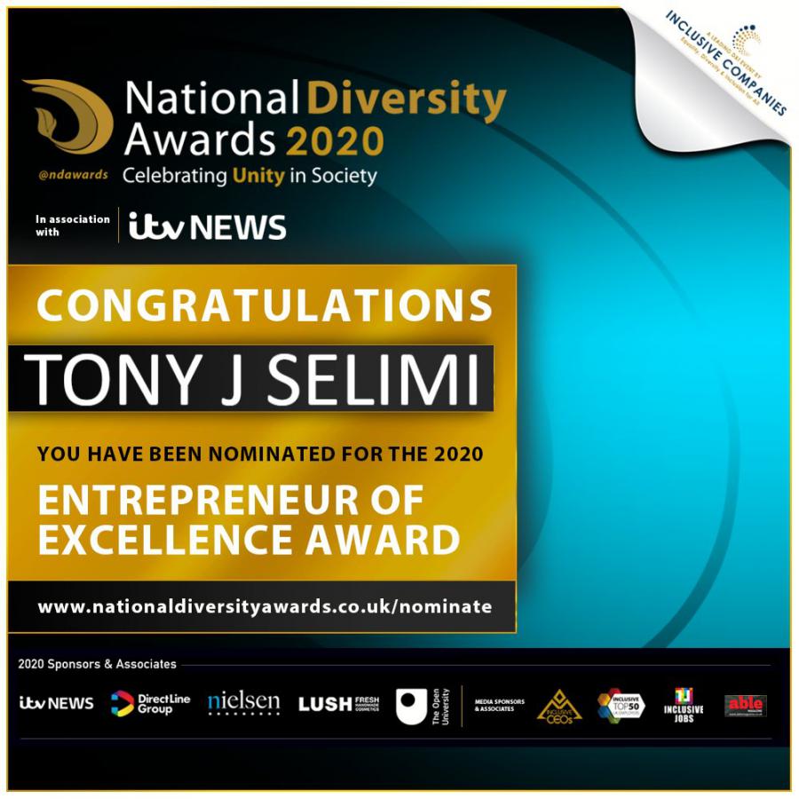 National Diversity Entrepreneur of Excellence Award Nominee Tony Jeton Selimi