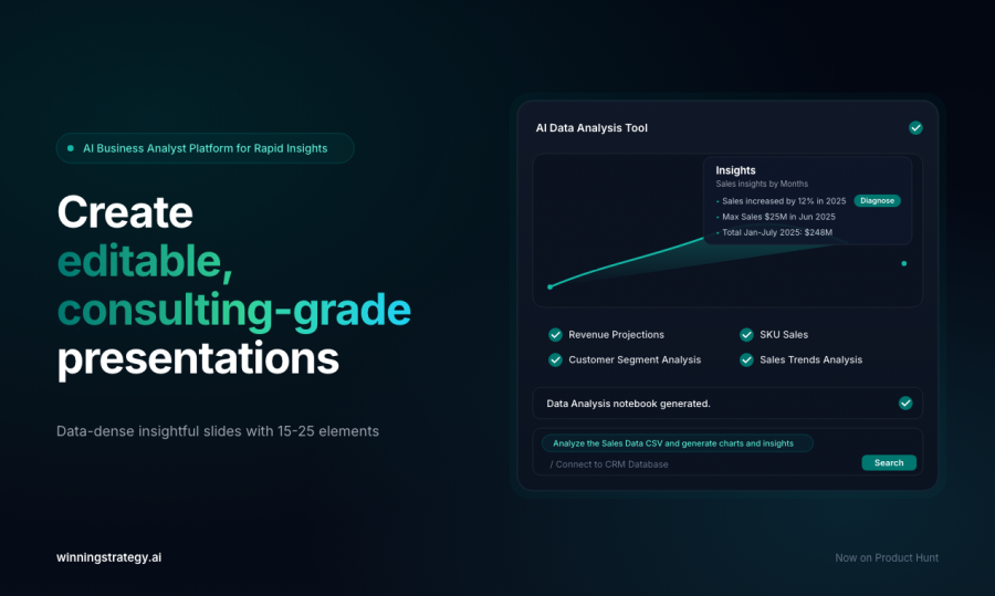WinningStrategy.ai Launches AI Business Analyst Platform: Create Editable Consulting-grade Slides, Sheets & Reports