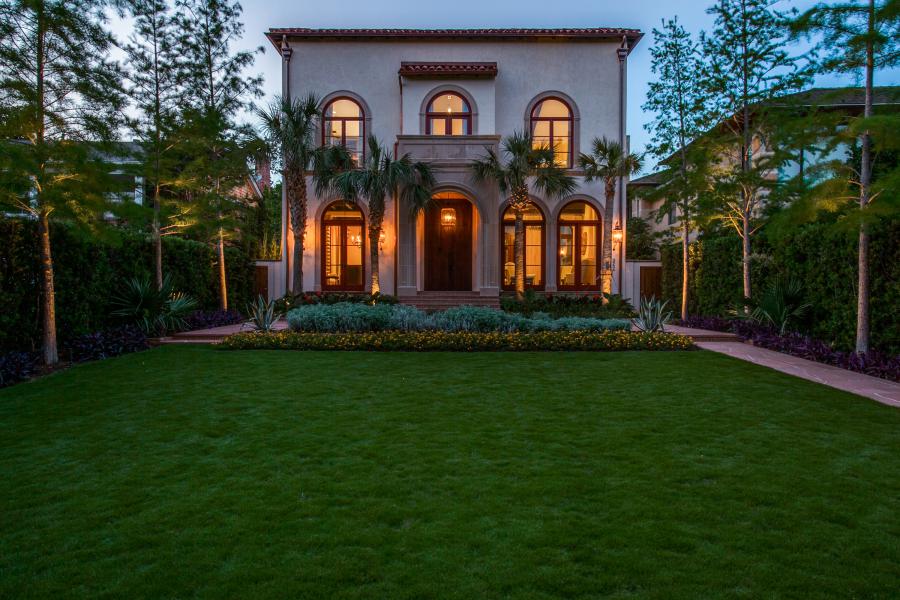 Twilight front view of the property.