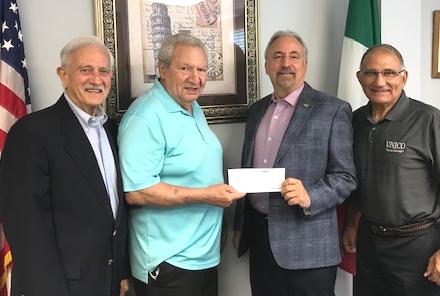 PHOTO CAPTION: Dr. Manny Alfano, IAOVC Founder and President, accepting litigation financial grant from UNICO Anti-Bias Committee.  (l to r) – James Scanelli, UNICO Anti-Bias Chair; Dr.  Manny Alfano; Frank Defrank, UNICO President; Sal Benvinute, UNICO E