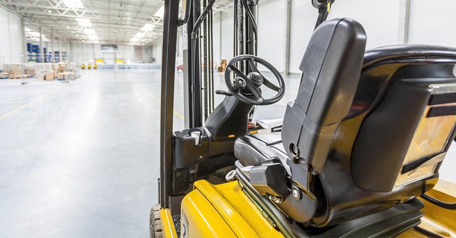 forklift charging in warehouse