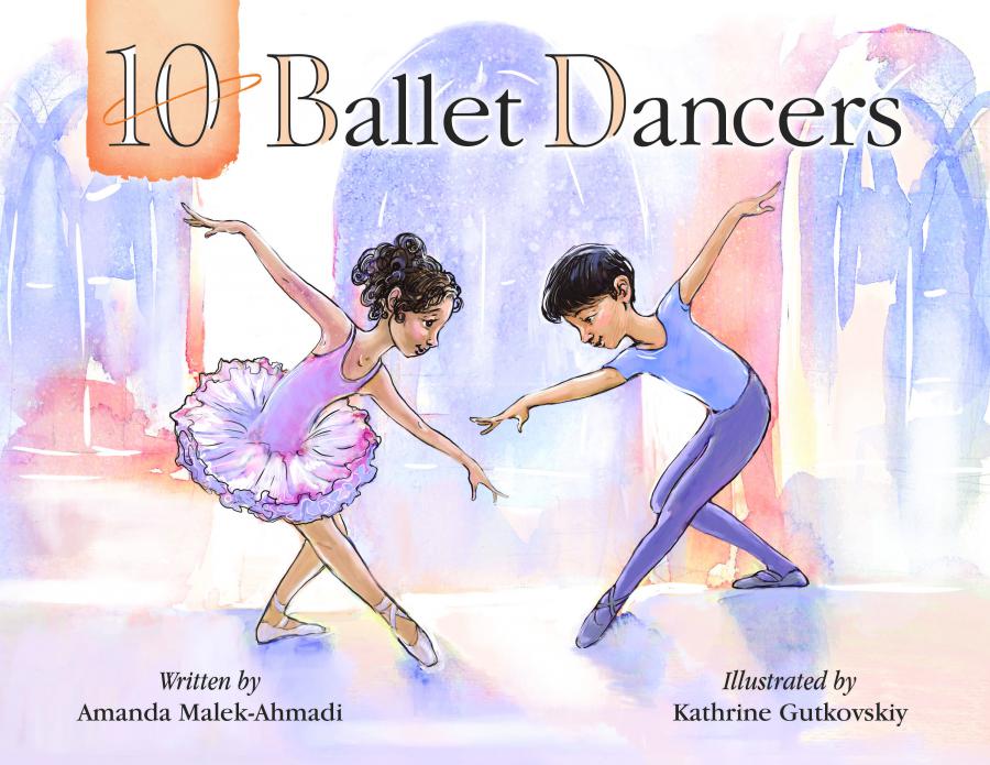 The cover of 10 ballet dancers features a drawing of two child ballet dancers, appearing male and female, bowing to each other.