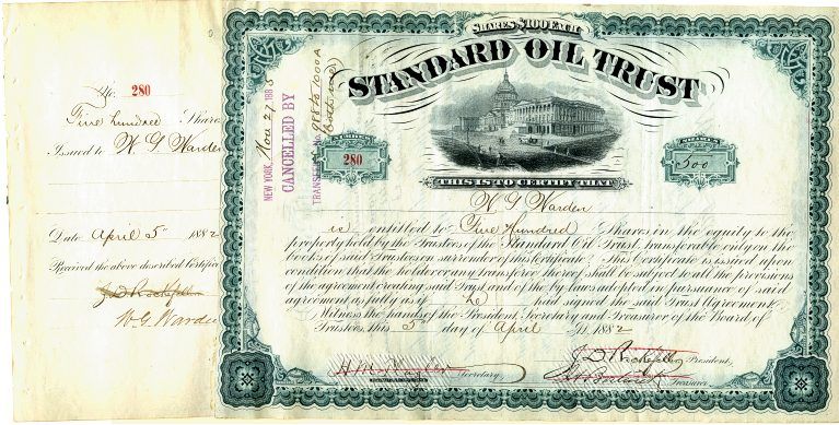 Standard Oil Trust Stock Certificate signed by John D. Rockefeller