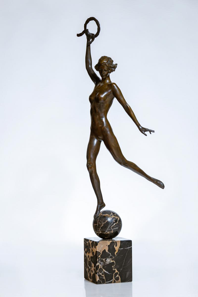 Bronze sculpture by Janet Scudder (American, 1873-1940), titled Victory, signed. Estimate: $15,000-$25,000.