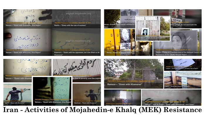 September 19, 2021 - the Resistance Units and supporters of the Mujahedin-e Khalq (MEK/PMOI) called for protests and uprisings to achieve freedom and democracy in Iran by posting banners and placards and writing graffiti.