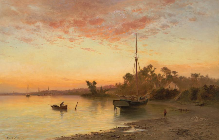 Oil on canvas by Francis Augustus Silva (American, 1835-1886), titled By the Seaside, New Jersey Shore, 1883 (Keyport, New Jersey), signed and dated (est. $200,000-$300,000).