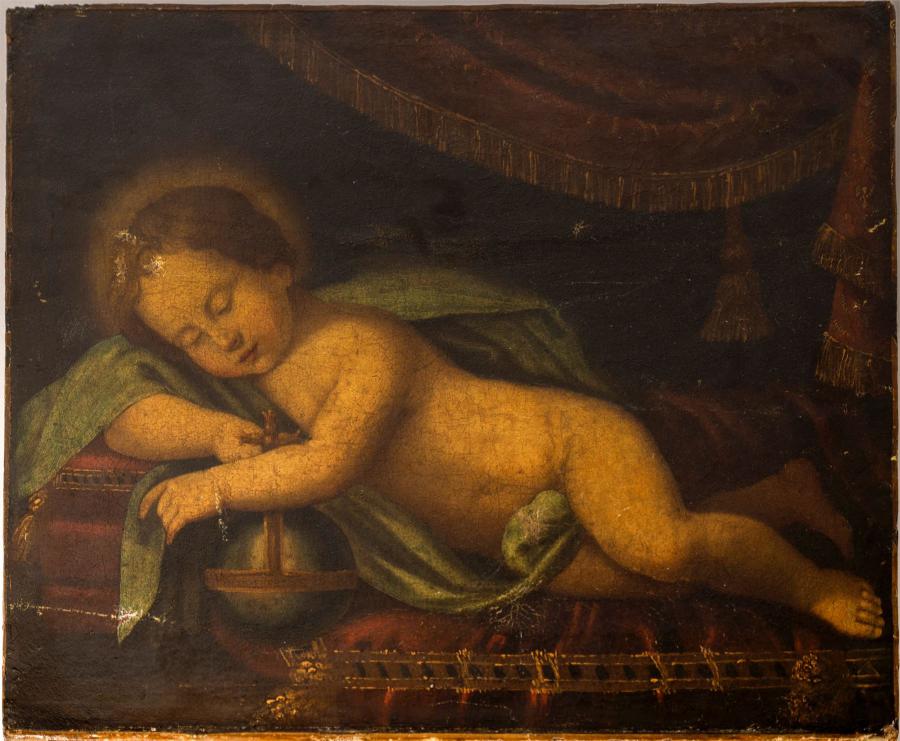 Circa mid-16th to mid-17th century early Baroque oil painting of the Christ child, unsigned, a beautiful example of early Christian artwork, 14 inches by 17 inches (est. $4,000-$10,000).