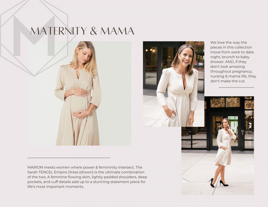 MARION is a chic, sustainable maternity fashion brand that delivers boardroom to brunch designs to expecting moms