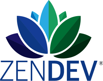 ZenDev logo of a blue and green lotus flower