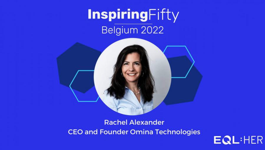 Rachel Alexander, CEO van Omina Technologies in McLean, Virginia, ontvangt de InspirerendeFifty Belgium Award 2022