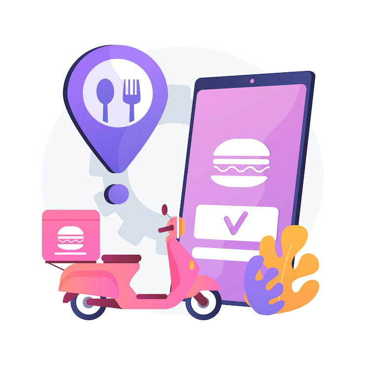 Умная доставка. Гугл доставка. Food delivery illustration.