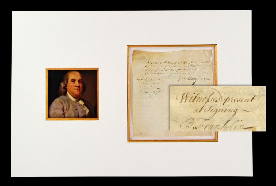 Benjamin Franklin was a young, 27-year-old printer when he witnessed a Philadelphia real estate transaction dated May 15, 1733. The result is one of the earliest Franklin signatures ever documented, dating just six months after the debut of Poor Richard’s