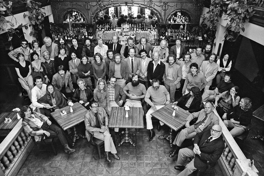 1980 image of the forty or so Palo Alto advertising, design, illustration, and photography community at the 42nd Street bar.