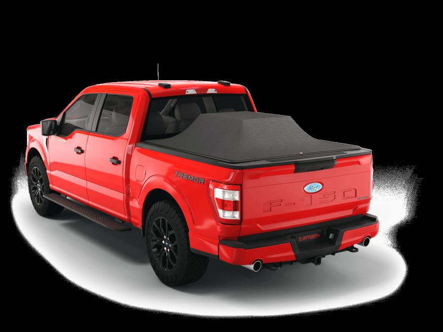 Red Ford F-150 Sawtooth with Expandable Tonneau Cover