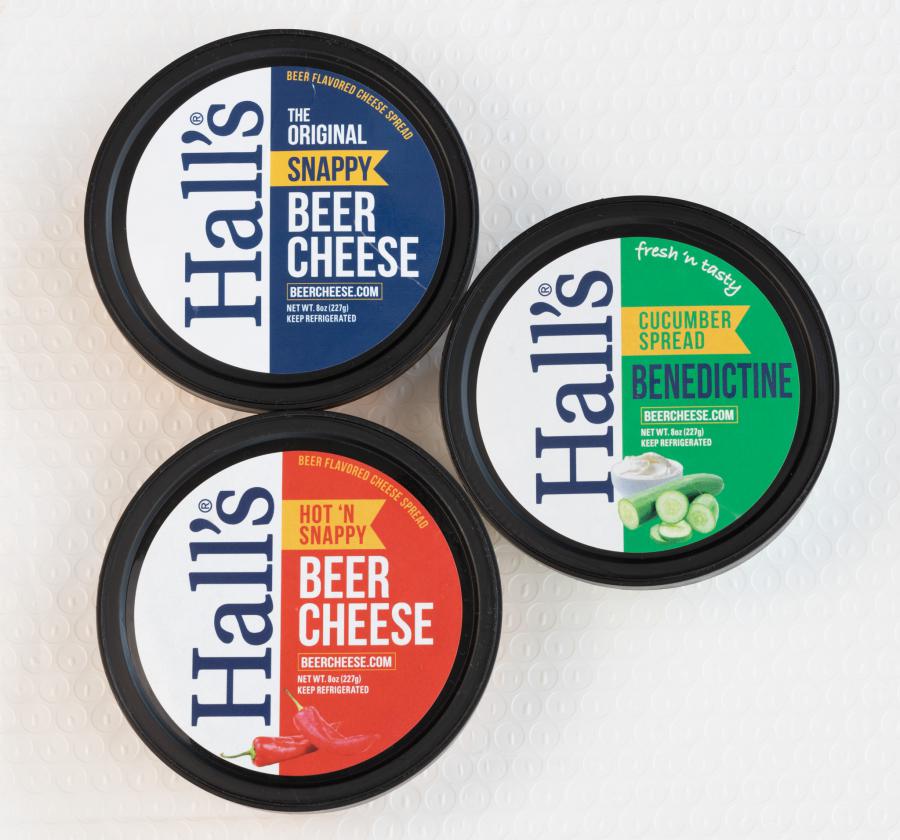 Hall's Original Snappy, Hot 'N Snappy, and Benedictine cheese spreads now available at Kroger stores
