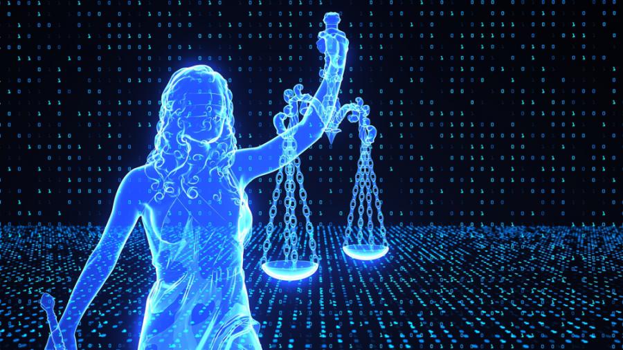 Digital Lady with scales of Justice Free Lawyer Search Directory