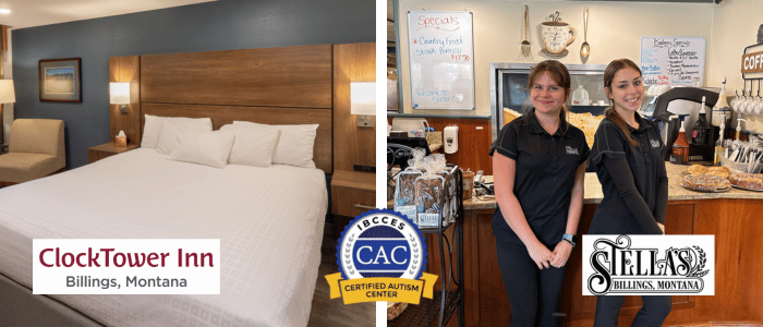 view of room at Best Western Plus Clocktower Inn and two staff members smiling at Stella's Bakery