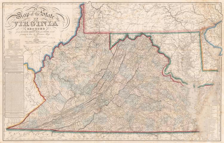 Ludwig von Bucholtz’s 1859 four-sheet update of Herman Boye’s Map of the State of Virginia, incorporating the growth in the western part of the state. Estimate: $14,000-$17.000.
