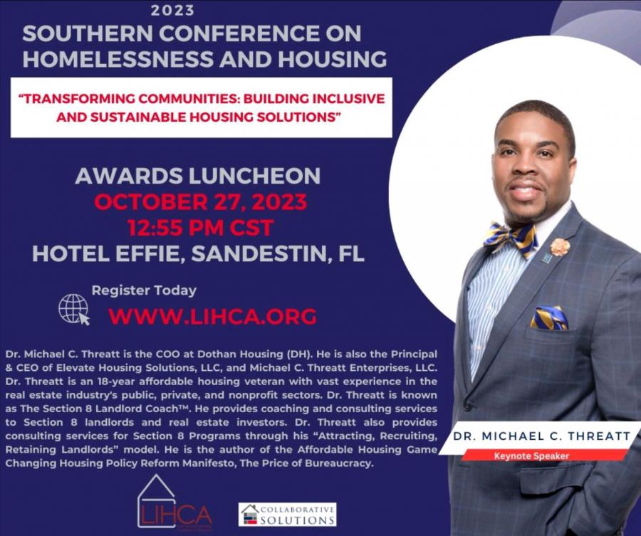 Dr. Michael C. Threatt delivered Keynote Address for the 2023 Southern Conference on Homelessness and Housing (SCHH)