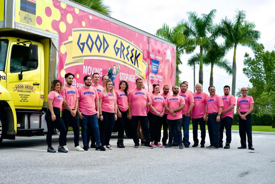 Good Greek wrapped their moving trucks pink in honor of Breast Cancer Awareness month