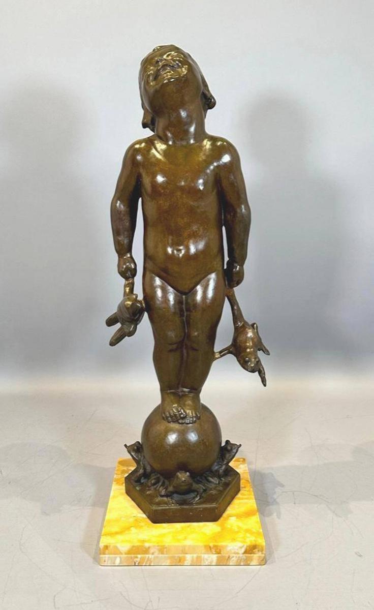 Bronze fountain with greenish-gold and brown patina signed by Edith Barretto Stevens Parsons (American, 1878-1956), titled Frog Baby (1917), 40 inches tall ($33,825).