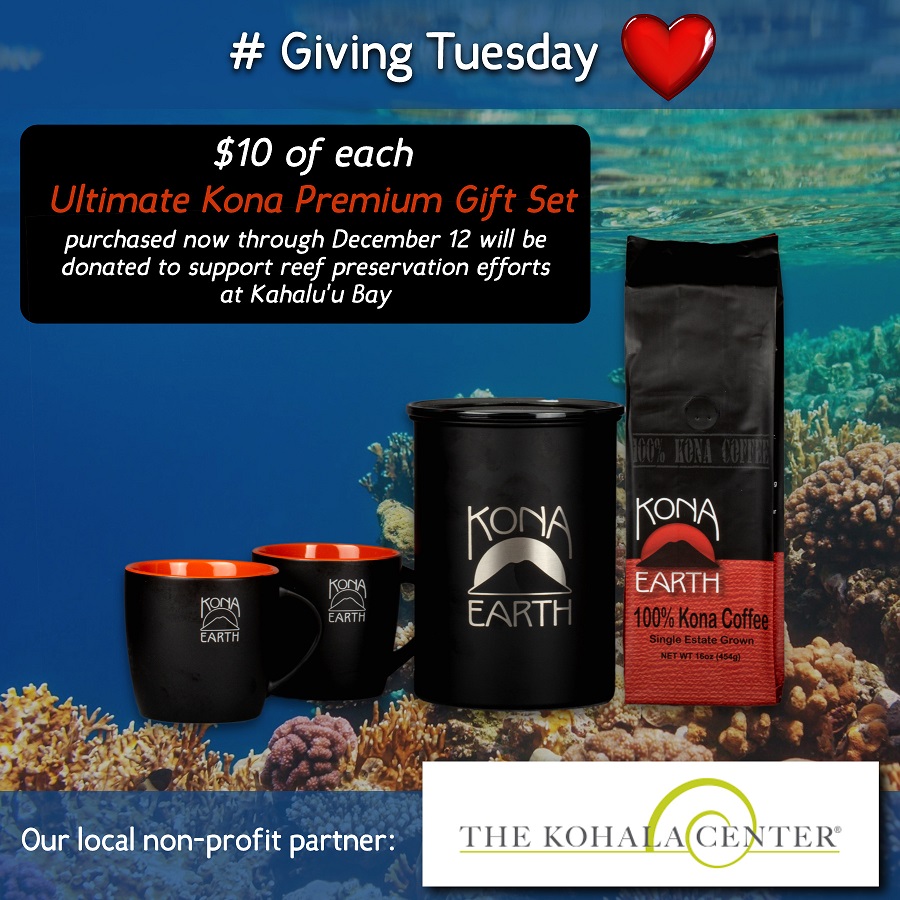 Ultimate Kona Coffee Gift Set with coral reef in background