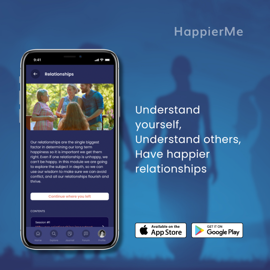 A picture of the relationship module on the HappierMe app.