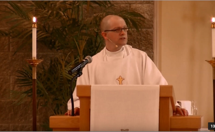 Image of The Rev. Jay Lawlor preaching Transfiguration Sunday at Holy Family Episcopal Church, Fishers, IN