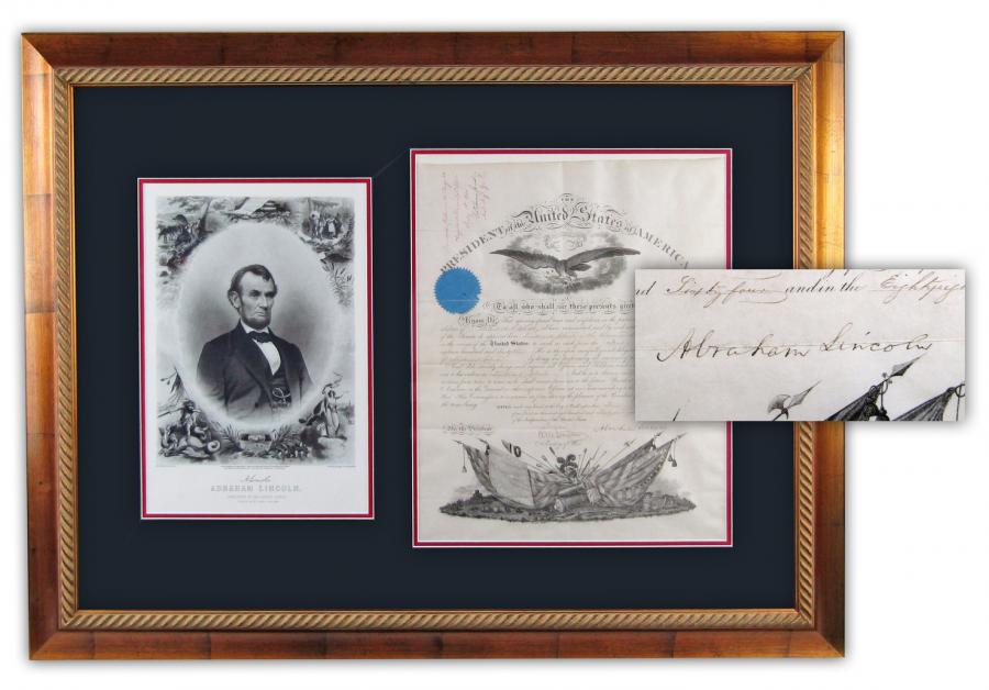 Civil War-dated military commission signed by President Abraham Lincoln and co-signed by Secretary of War Edwin Stanton, promoting army officer Robert H.K. Whiteley, who had previously declined a Confederate Army commission (est. $6,000-$8,000).