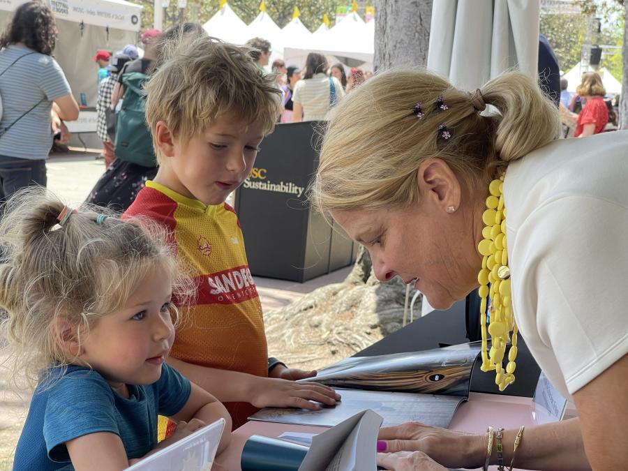 Author and children at Black Chateau at LA TIMES Festival of Books