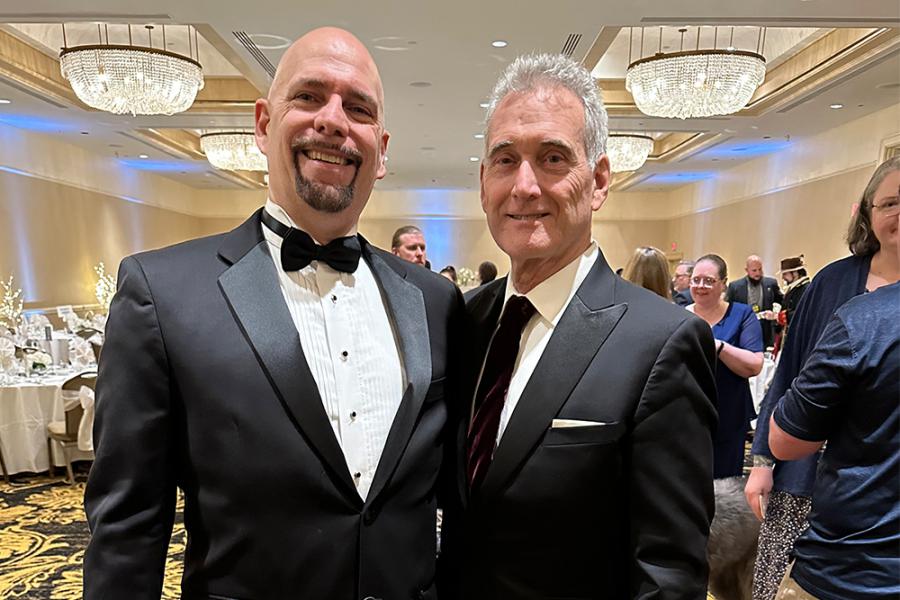 (l to r) Author and Superstars Board Member Mark Leslie Lefebvre with President Galaxy Press John Goodwin at Superstars dressed in tuxedos for the annual Gala