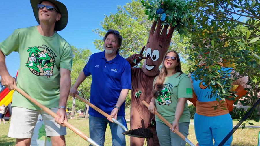 Mike Ryan, Sunrise, FL Mayor, Plants Tree During "2024 Earth Day" Activities
