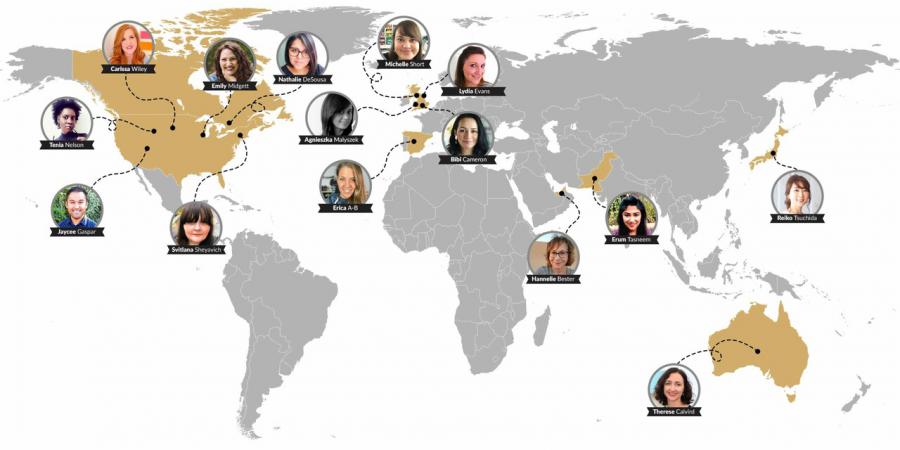 This world map shows each Altenew card design team member in their home country.