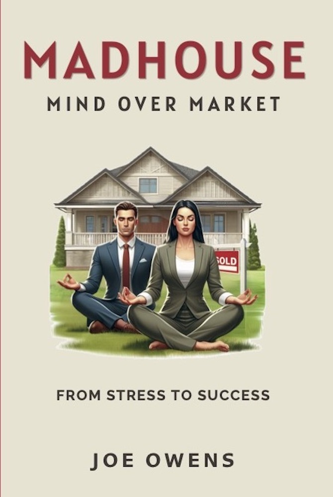 The front cover of the book MADHOUSE: Mind Over Market showing two agents in a lotus pose.