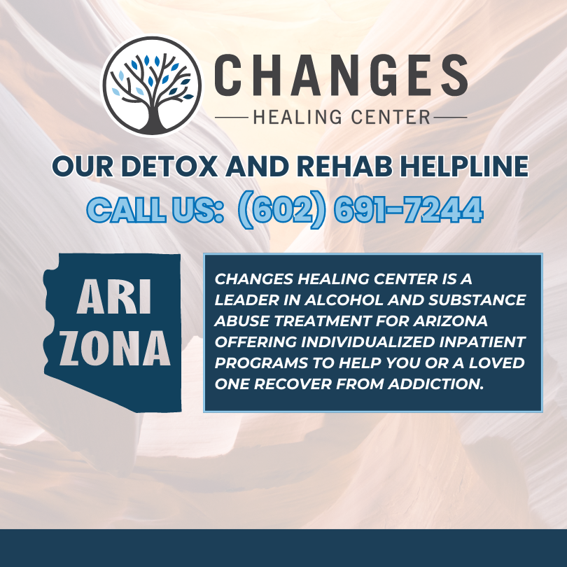 An outline of the state and their logo shows the concept of Changes Healing Center offers JCAHO-accredited treatment based in Phoenix, Arizona