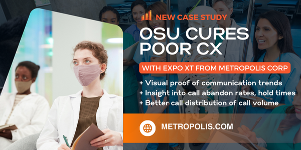 Metropolis Corp, a leading provider of unified communications (UC) analytics software, announces the successful adoption of Expo XT UC Analytics by Oklahoma State University's Center for Health Sciences (OSU CHS) Case Study banner showing OSU students and highlights from the case study