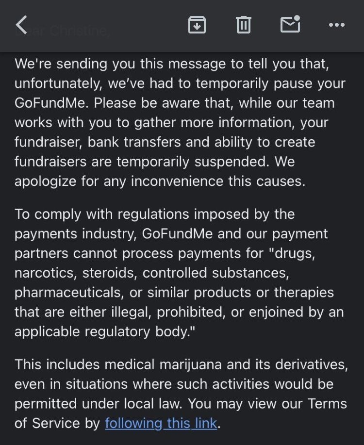 the message from gofundme when they lock up a campaign
