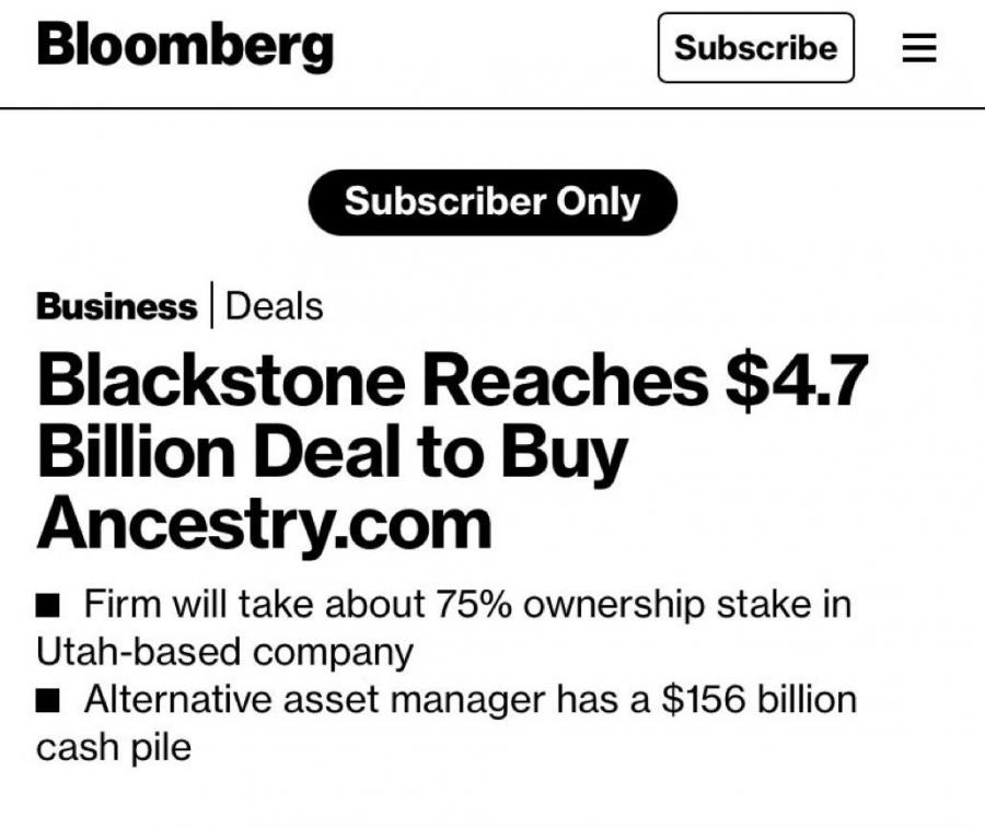 Blackstone Purchases Ancestry