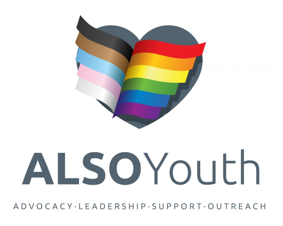 ALSO Youth logo featuring a heart composed of rainbow colors, symbolizing advocacy, leadership, support, and outreach for LGBTQ+ youth