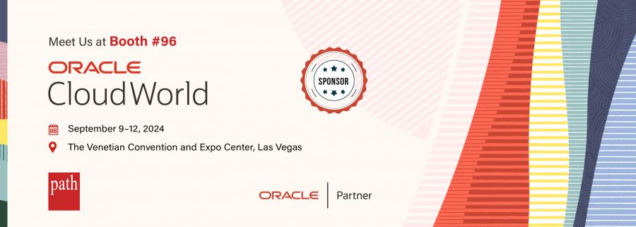 Abstract patterns on a textured background with details of Path as Sponsor at Oracle CloudWorld