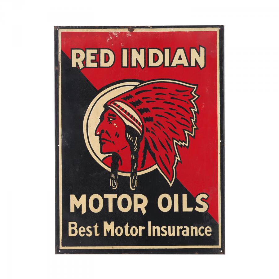 Scarce Red Indian Motor Oil single sided tin sign featuring the earlier and more detailed “Indian Head” logo and the slogan: “Best Motor Insurance”, 23 ¼ inches by 17 ¼ inches (CA$64,900).