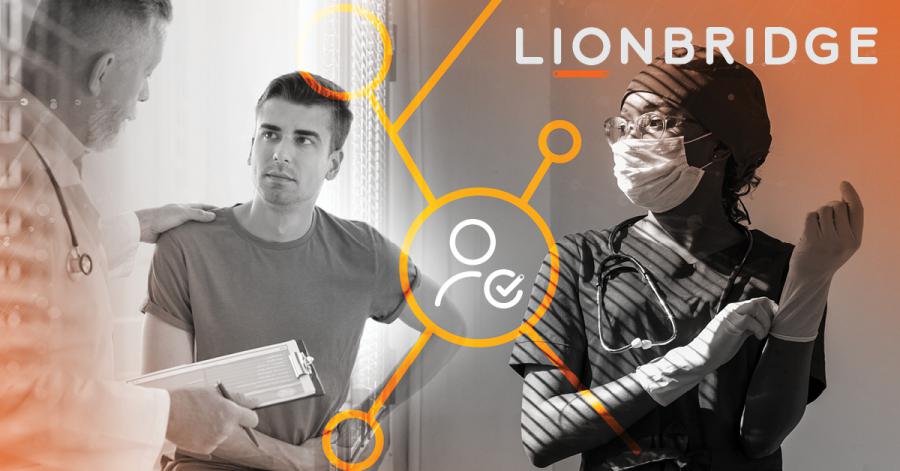 Lionbridge logo and medical professionals