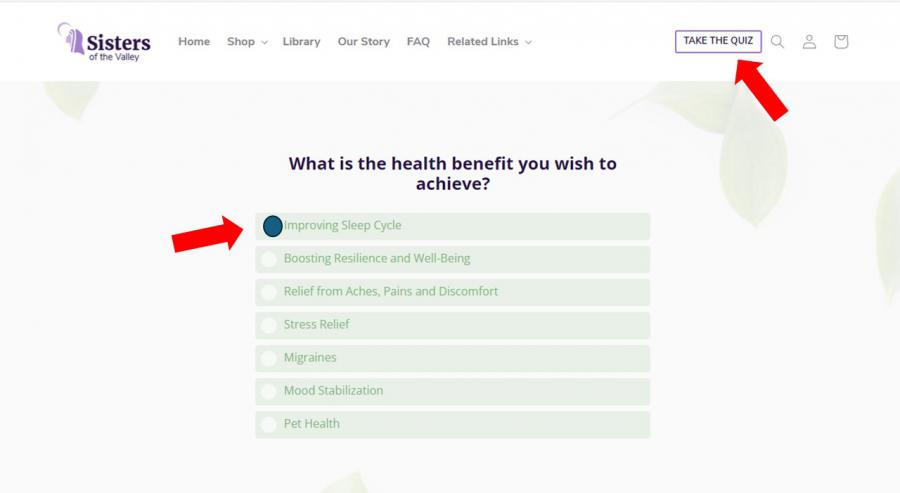 a screen capture of a quiz listing medical conditions or health challenges, the item selected in the list is 'improve sleep cycle'