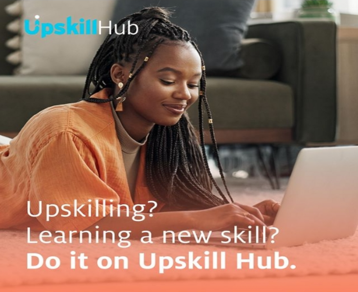 Image showcasing Upskill Hub, encouraging users to learn new skills via U2opia Mobile's initiative with MTC Namibia