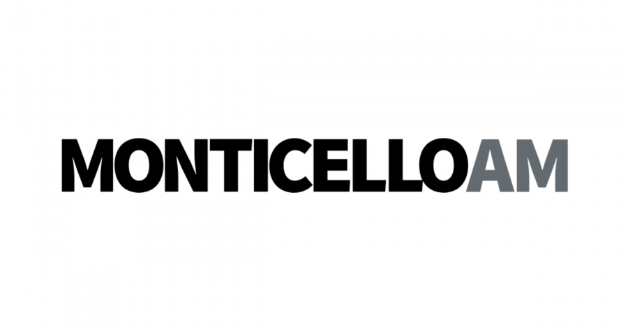 Black and gray logo of the MonticelloAM logo