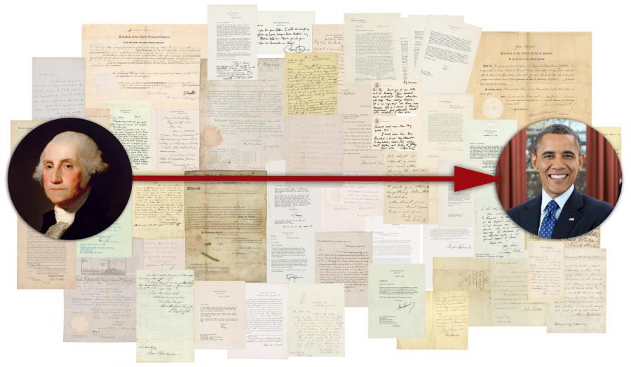 Complete set of presidential signatures from Washington to Obama, all signed as President. Likely, fewer than a dozen such sets exist in private hands, this one being one of the very best (est. $400,000-$500,000).