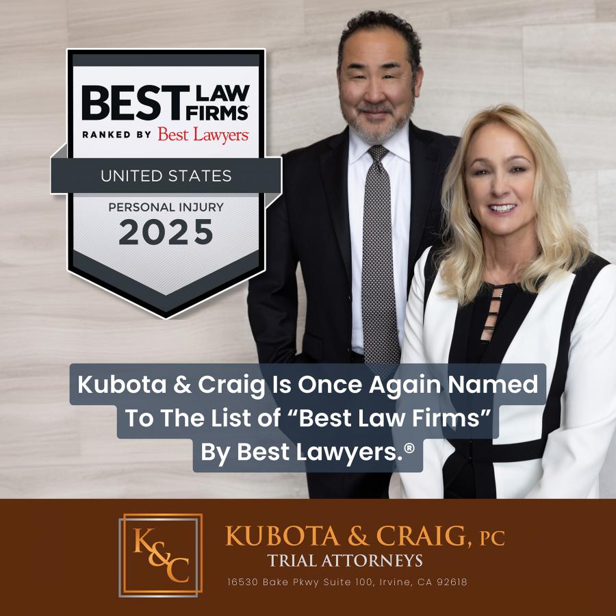 Kubota & Craig Irvine Personal Injury Lawyers Named to 2025 Best Law Firms List for Exceptional Client Results