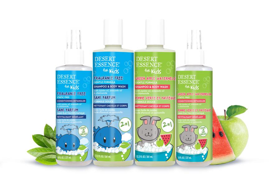 Desert Essence New Kid’s line features a 2-in-1 Shampoo & Body Wash and Kid’s Leave-In Conditioning Detangler Spray