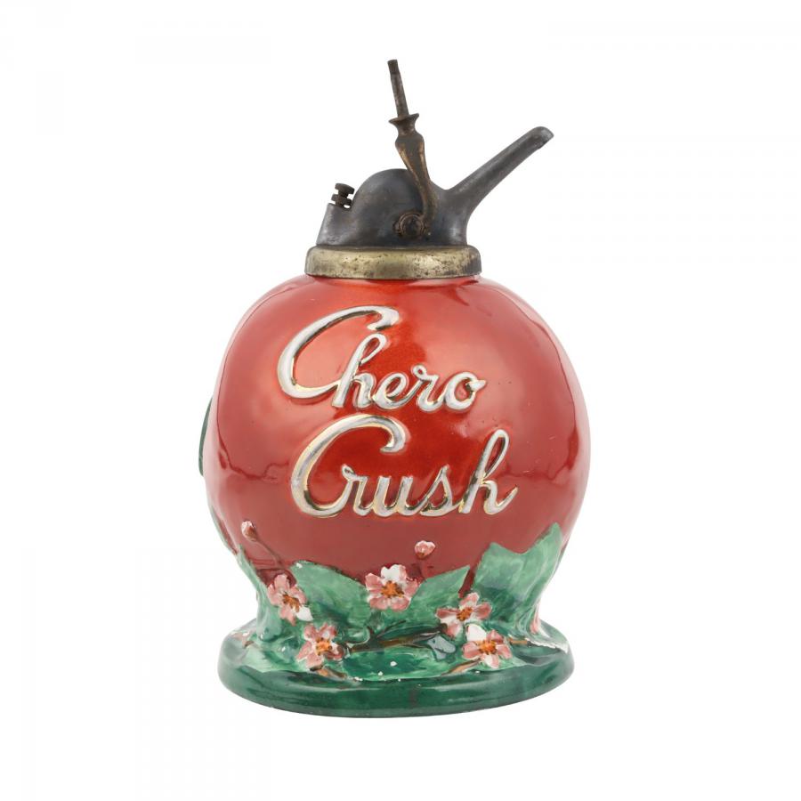 American circa 1907-1912 ceramic figural Chero Crush syrup dispenser, considered a holy grail in the world of syrup dispensers, as only a handful have survived (est. CA$12,000-$15,000).